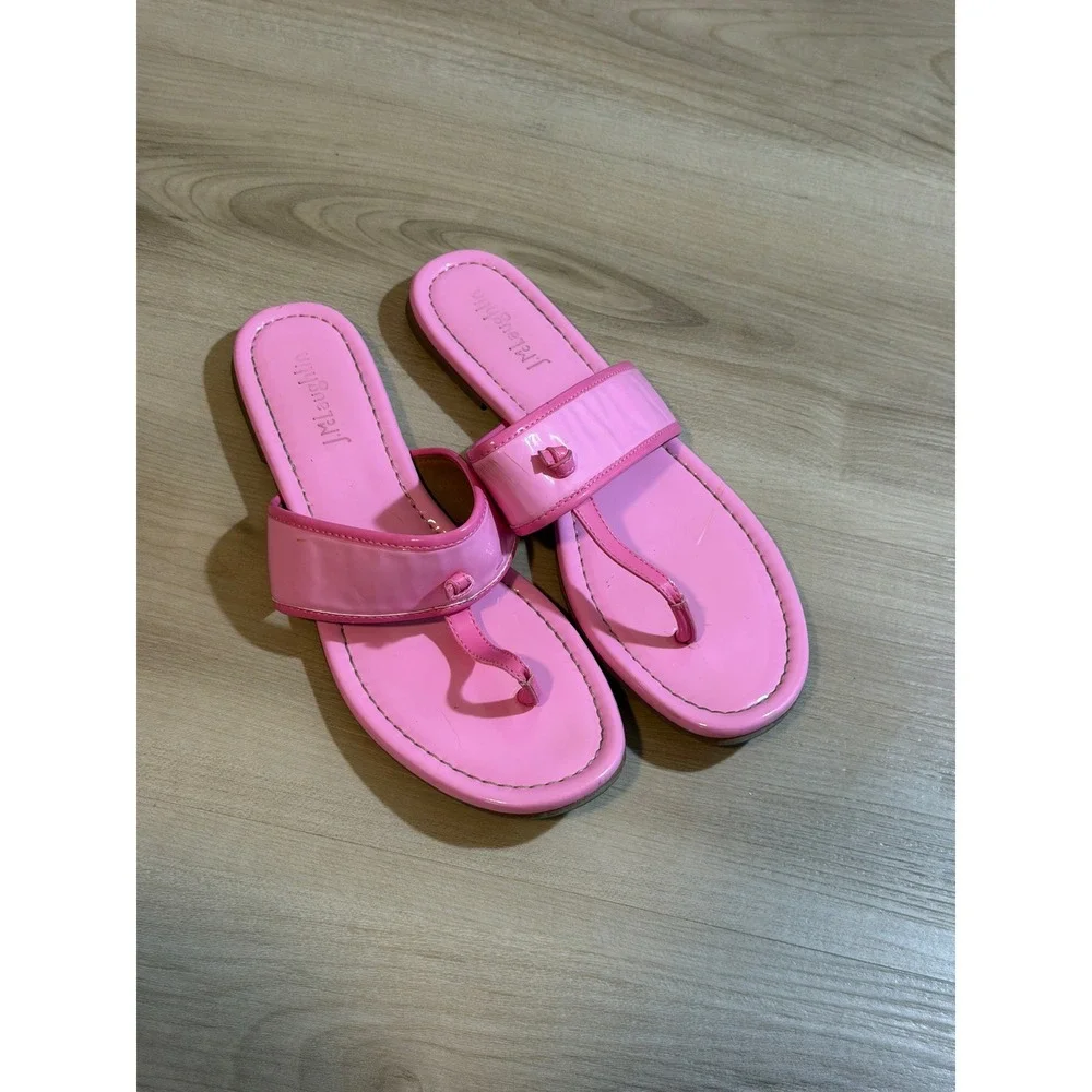 J.McLaughlin Leslie Patent Leather Sandals Pink 8 Womens Thong Slides Preppy